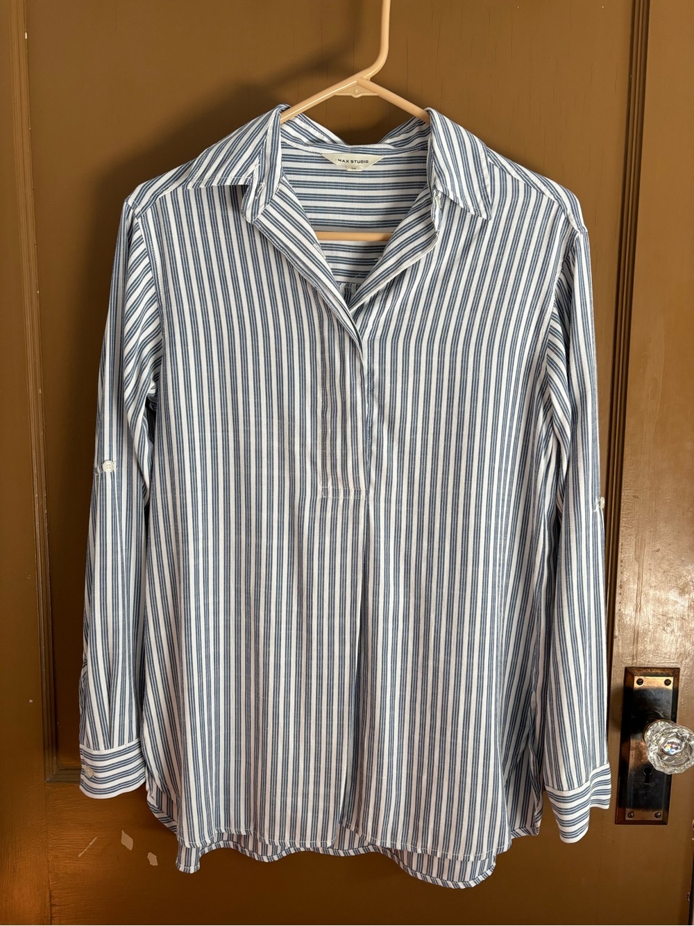NEW MAX STUDIO Striped Popover Tunic in blue and white
